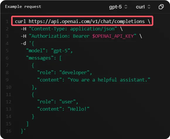 OpenAI API Url Example