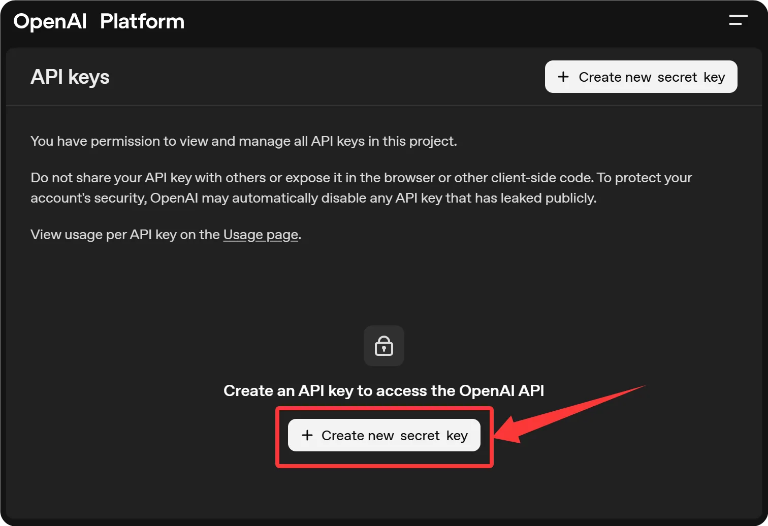 Create new secret key