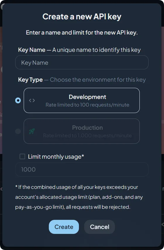 Create API key