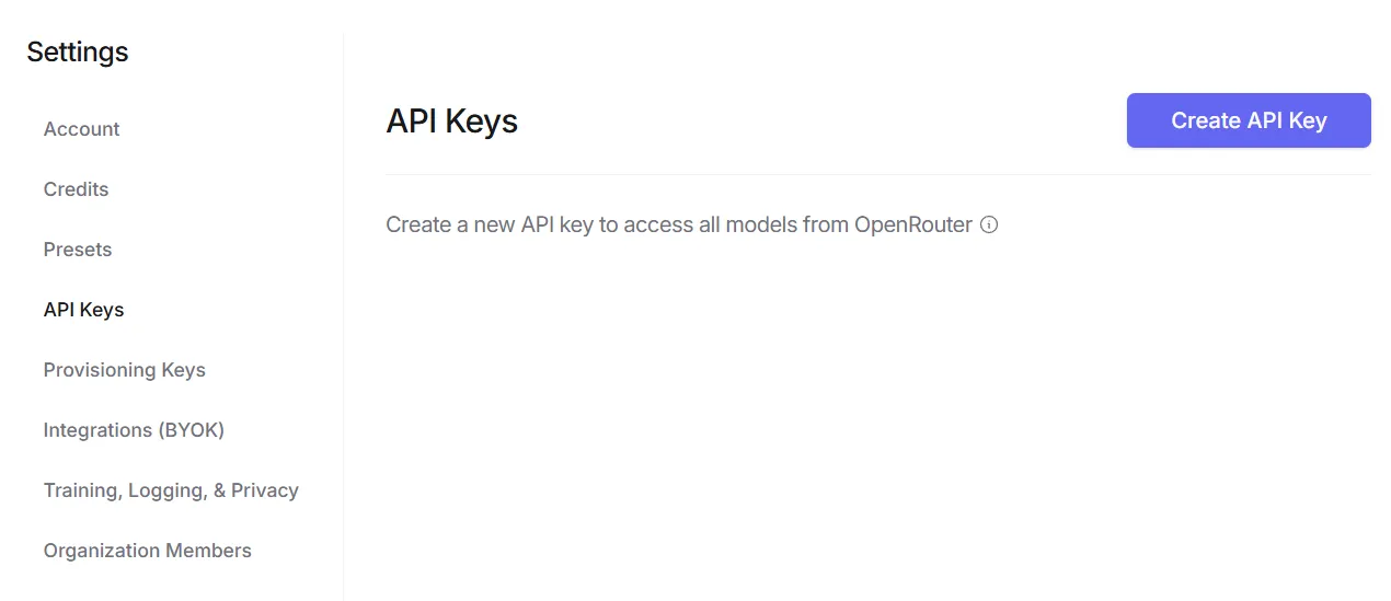 API Keys page