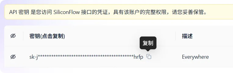 复制 API 密钥