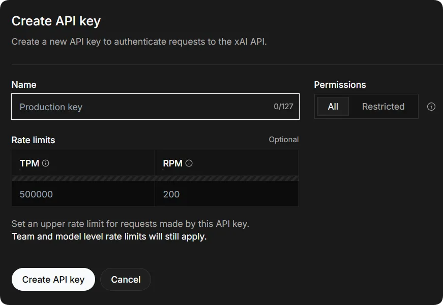 Create API key